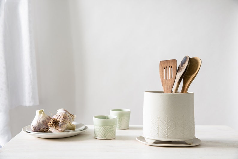 Large Ceramic Utensil Holder White Storage Pot Modern Etsy