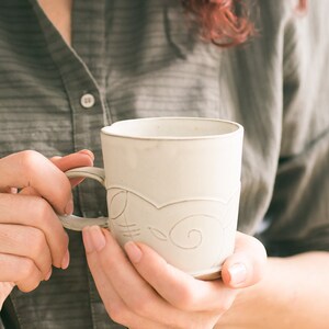 White Ceramic mug, Ceramic Coffee Mug, Modern Patterned coffee cup, White tea mugs, Cappuccino cup, white Minimalist mug, Coffee lovers gift image 2
