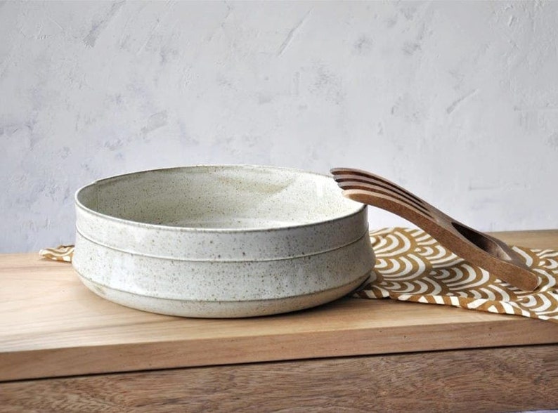 White Ceramic Serving Bowl Stoneware Speckled Bowl Modern Etsy