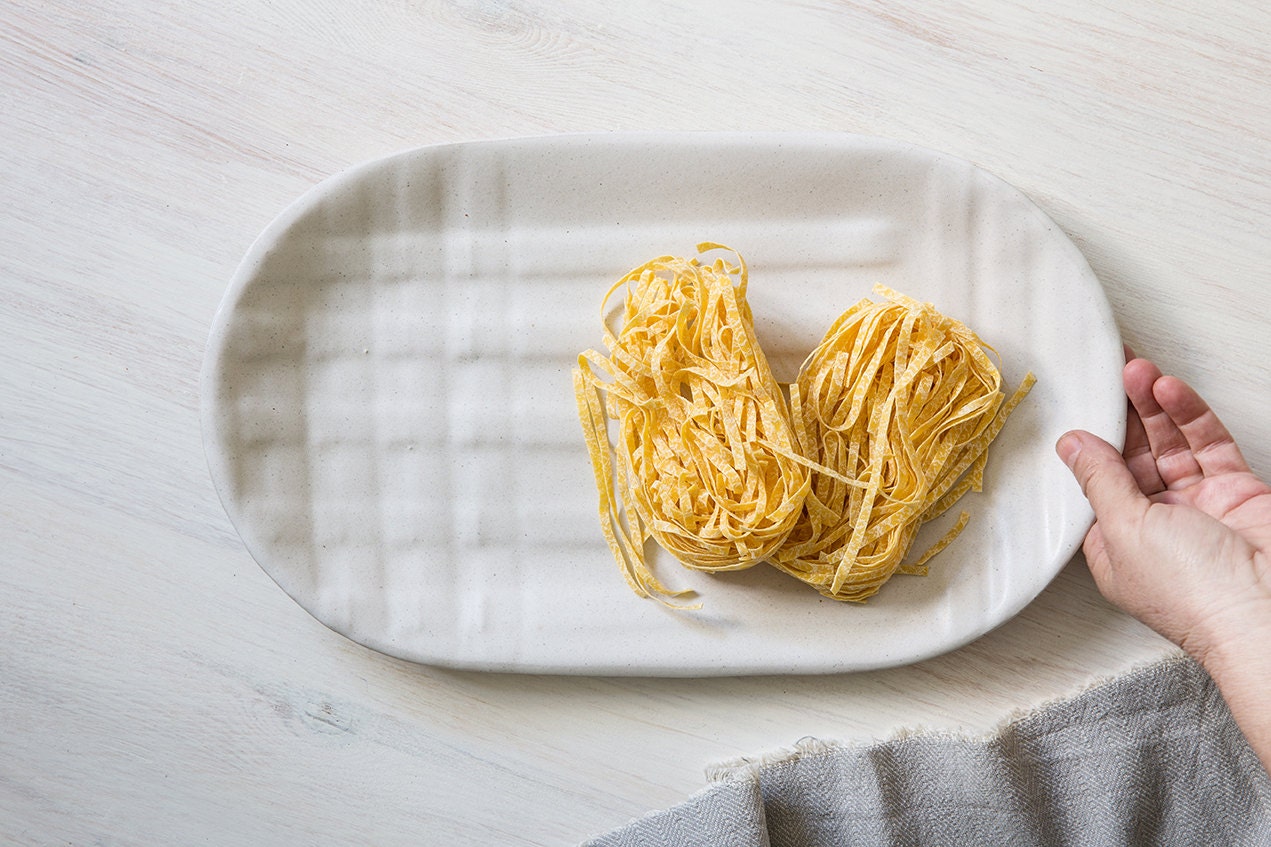 Plateau Ovale en Céramique Blanche, Grand Plateau Plat Grès Moderne, de Service, Gâteaux