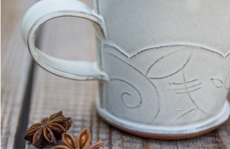 White Ceramic mug, Ceramic Coffee Mug, Modern Patterned coffee cup, White tea mugs, Cappuccino cup, white Minimalist mug, Coffee lovers gift image 5
