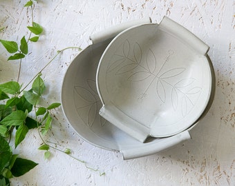 Set of TWO Large Ceramic Nesting Bowls, White Modern Salad Serving Bowls, Minimalist Decorative Unique Serving Bowls, Holidays Gift