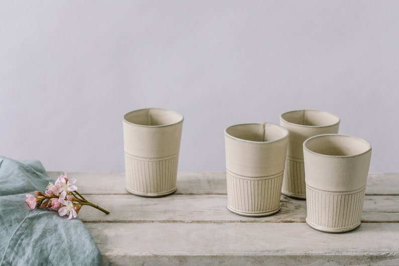 Rustic Ceramic Drinking Cups White Cream Pottery Tumblers Etsy UK