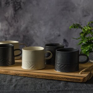 Black Coffee Mug, Black Ceramic Mug, Modern Coffee Mug, Minimalist Mug, Unique Coffee Mug, Handmade Mug, Black Stoneware Mug, Coffee Lovers image 4