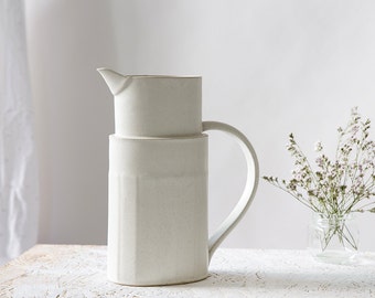 Ceramic Jug, White Ceramic Pitcher, READY TO SHIP Modern Water Carafe, Serving Stoneware Pottery Pitcher, Decorative Vase, Holidays gift