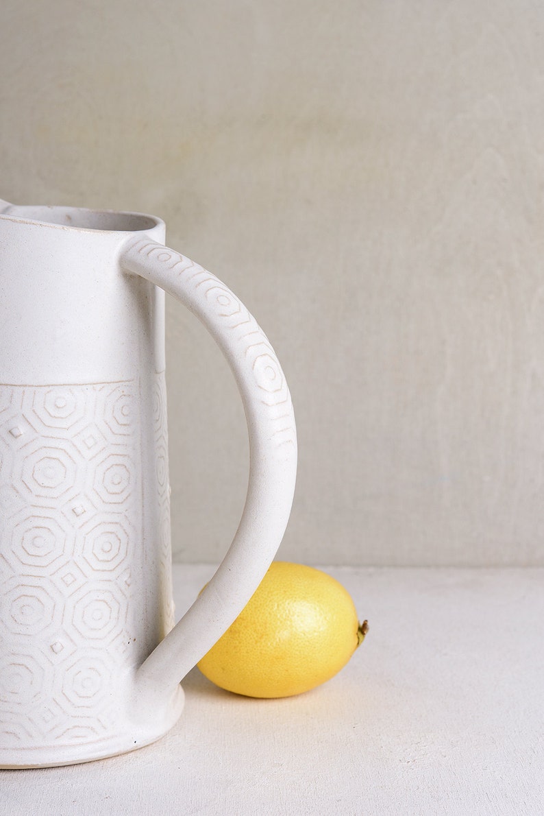 Large Ceramic Pitcher Modern White Water Jug Serving Etsy