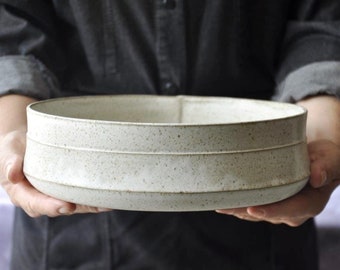 White Ceramic Serving Bowl, Stoneware Speckled Bowl, White Salad bowl, Rustic Bowl, Pottery Mixing Bowl, Ceramic Prep Bowl, Holidays gift