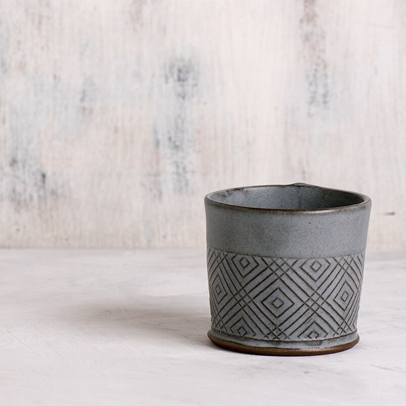 Geometric Boho Chic Ceramic Espresso Cup Set, 2 Light Gray Cups, Cadeau Pour Ami