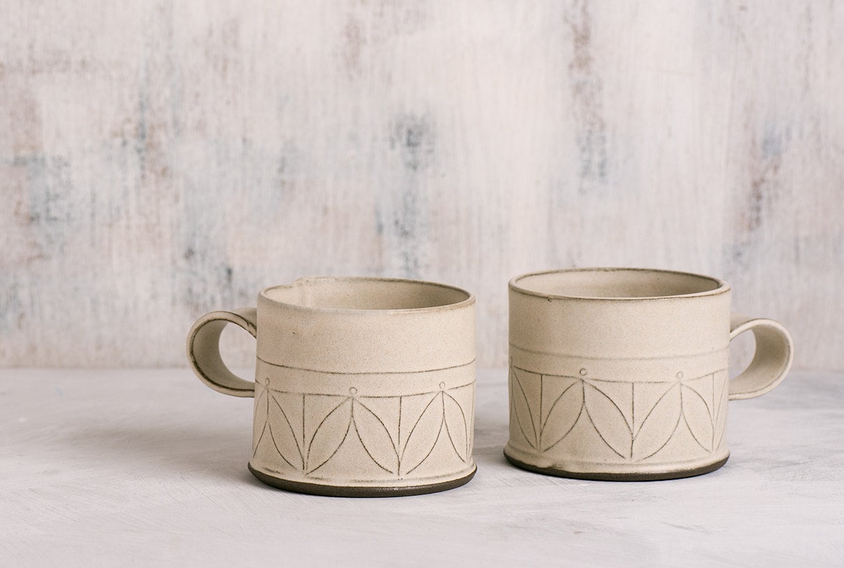 Tasse en Céramique Blanche, Tasses à Thé Modernes, Ensemble de Deux