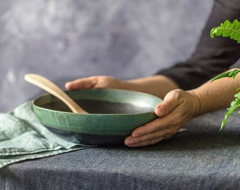 Ceramic Bowl, Black & Green Salad Bowl, Handmade Ceramic bowl, Modern Stoneware Bowl, Black Handmade Bowl, Ceramic Mixing Bowl, Pottery Bowl