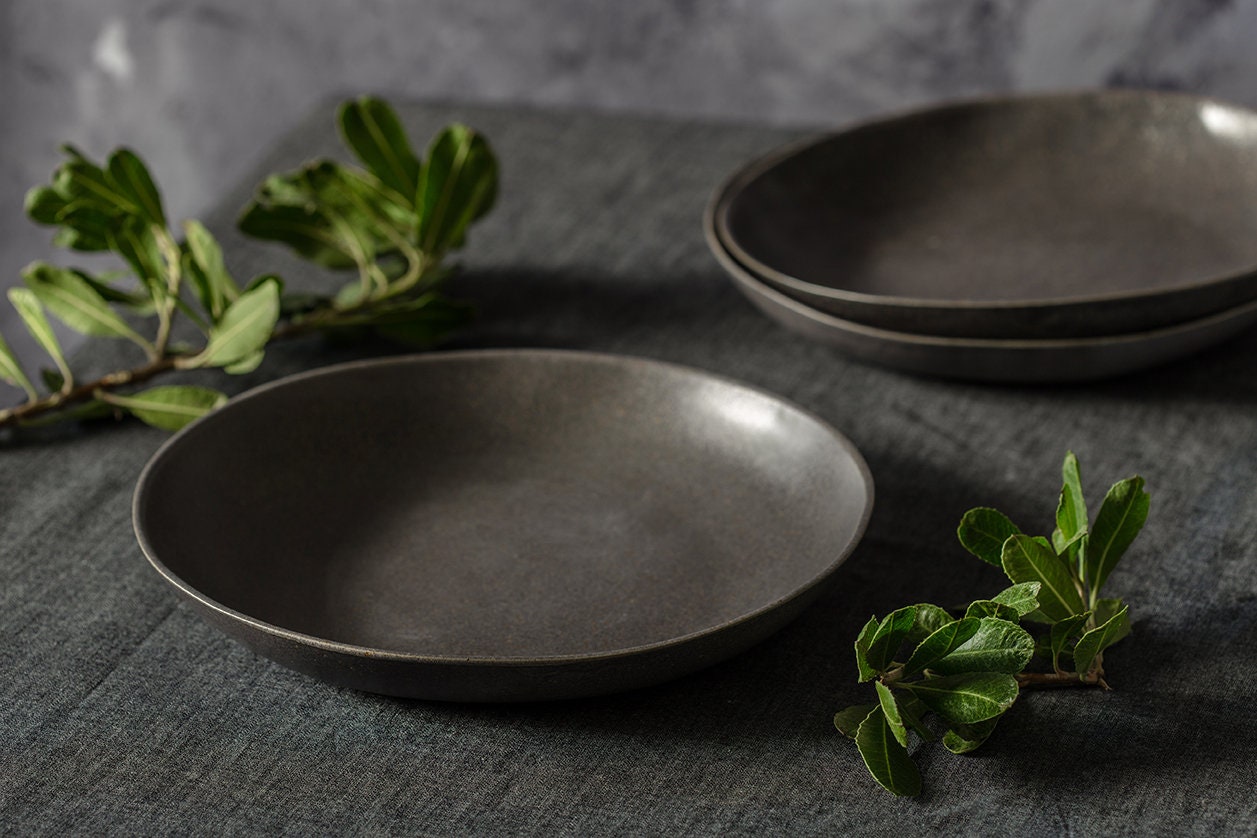 Dark Gray Dinner Plate Gray Ceramic Plate Dark Gray Etsy