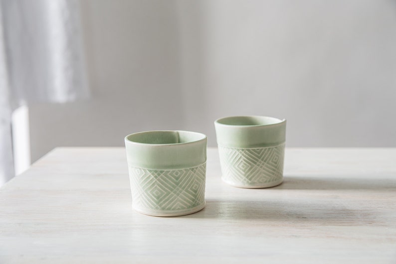 2 Ceramic Espresso Cups Light Mint Green Espresso Cups Etsy