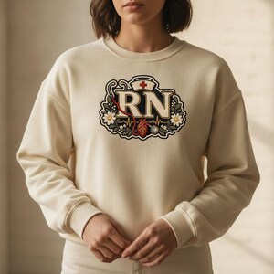 RN Crewneck Sweatshirt, Faux Embroidered Patch, Nurse Graduation Gift, Comfort Colors®