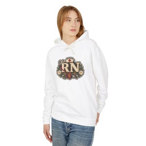 RN Hoodie, Faux Embroidered Patch, Nursing School Graduation Gift, Comfort Colors® Pullover