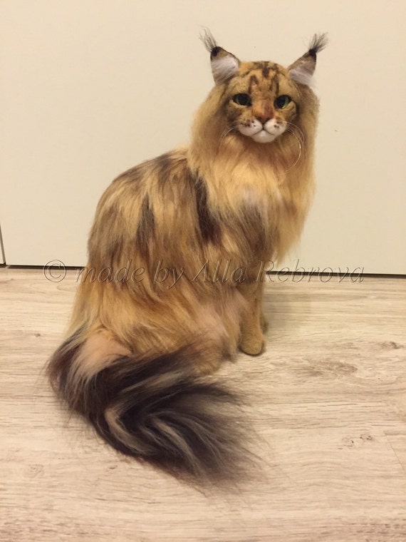 Needle Felted Wool Doll Maine Coon Cat Longhair Breed Etsy
