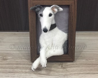 Framed Felted wool pet / dog / cat portrait with legs out frame / To Order