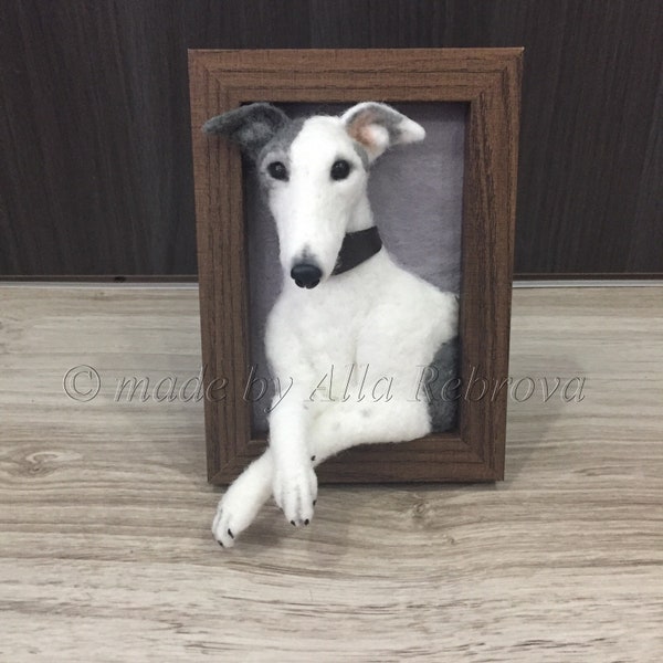 Framed Felted wool pet / dog / cat portrait with legs out frame / To Order