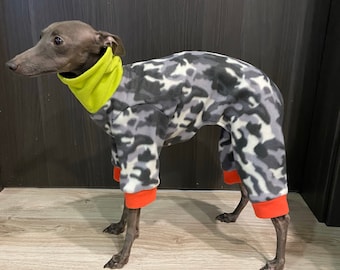 Italiaanse Grejhound Fleece pyjama / Grijs-Limoen-Oranje kleur / Maat M