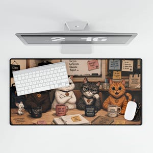 Tapete de mesa com gatos - Versão 2 | Mousepad com canecas de gato fofas