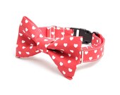 Dog Bow Tie - White Hearts on Red