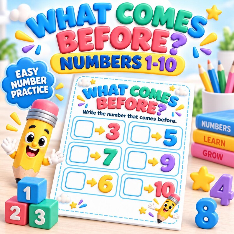 Activity Book Design Math Before, After, Between Numbers Activity Book | Preschool Math ...