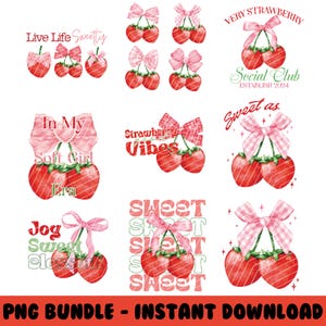 Ensemble PNG de nœud papillon fraise Coquette, motif aquarelle fruité pour sublimation, clipart à télécharger numérique