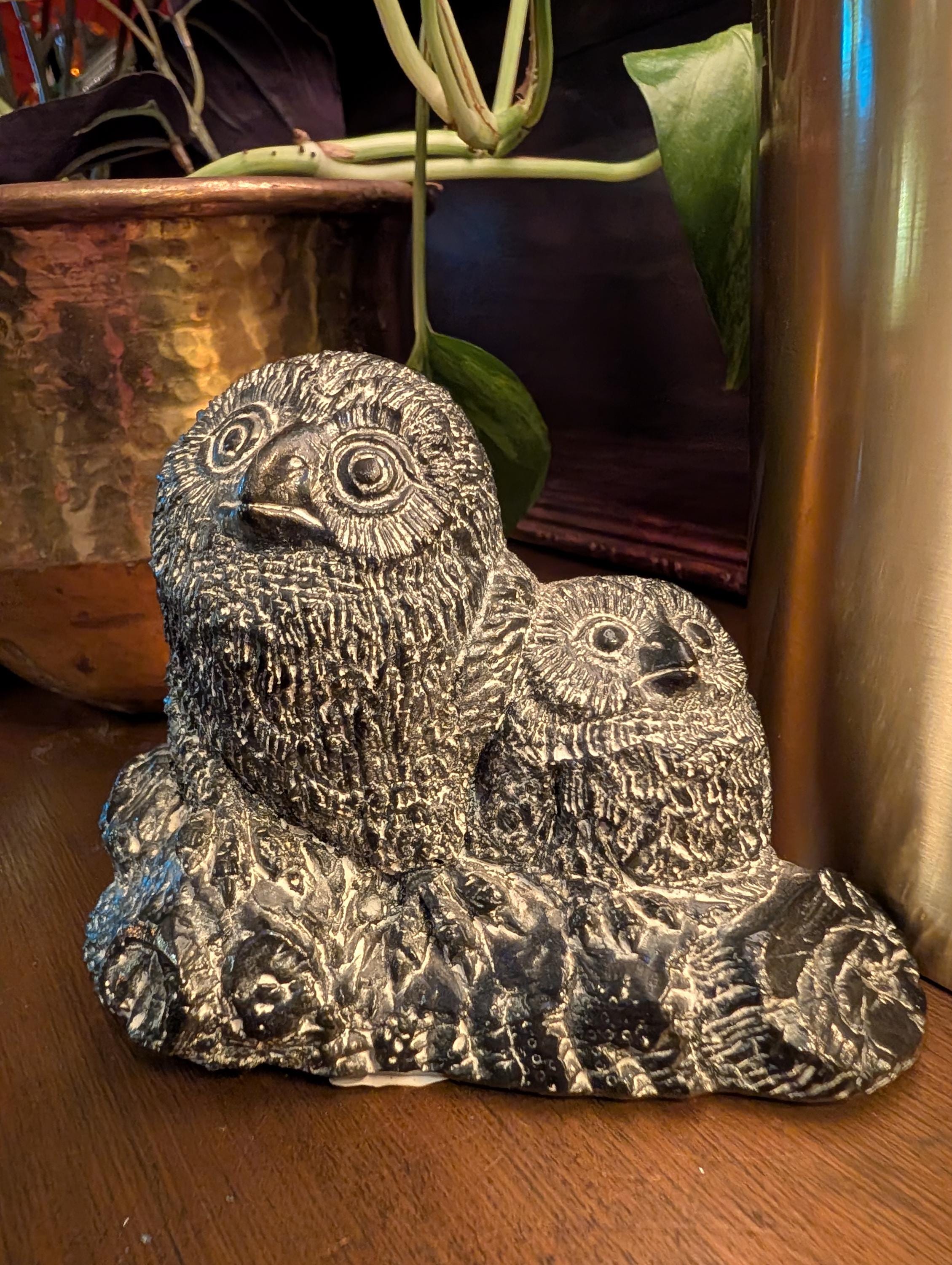 Vintage Aardvark Mother & Baby Owl Figurine | Made in Canada | 1970s Woodland Owl Sculpture | Ru
