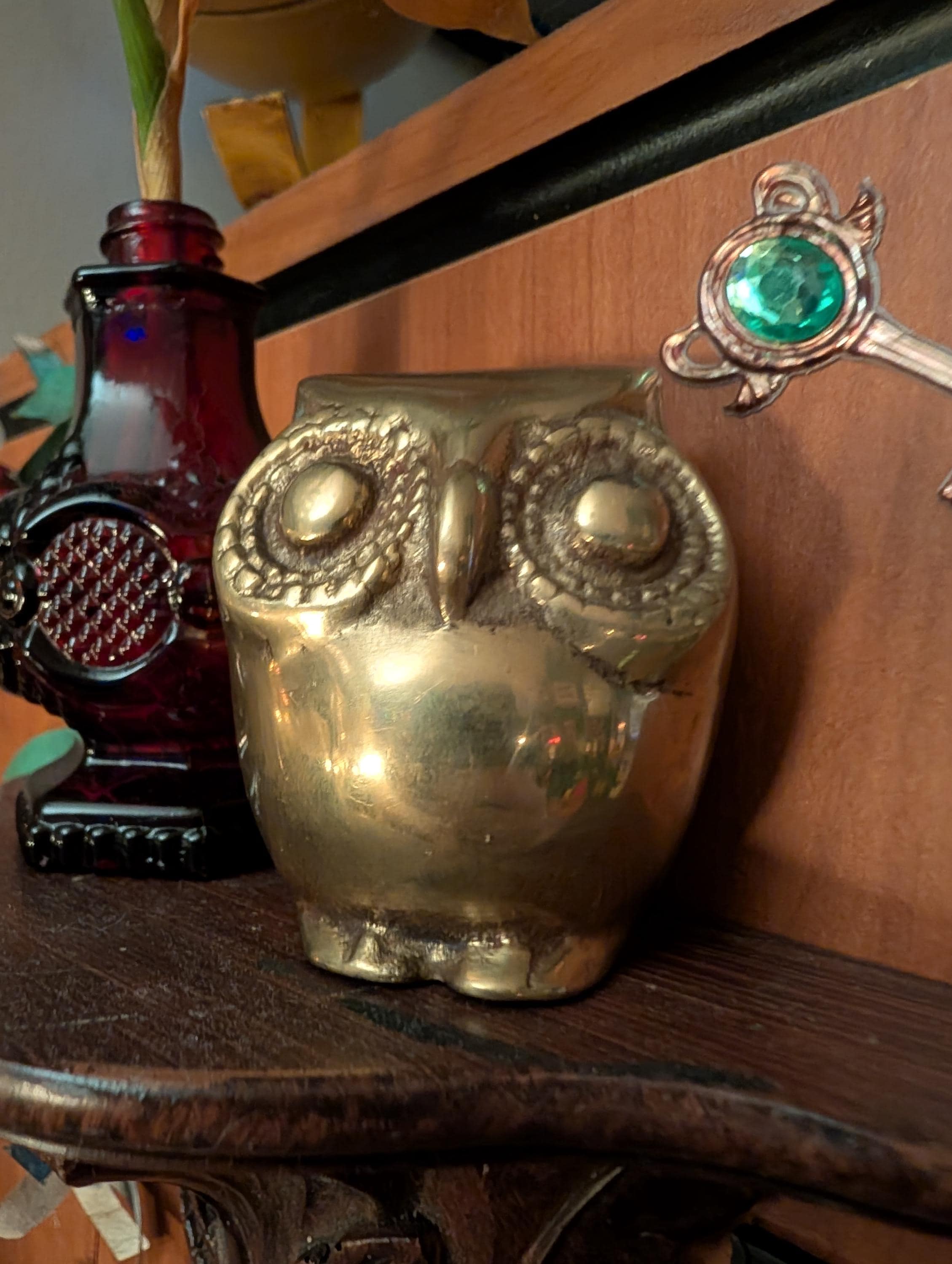 Vintage Interpur Solid Brass Owl Figurine | Made in Korea | 1970s MCM Brass Bird | Mid Century Owl D