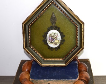 Vintage Fragonard porcelain cameo...framed Fragonard medallion...boho farmhouse.