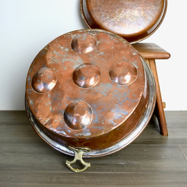 Vintage copper egg poaching pan...copper egg poacher...copper egg pan...copper escargot pan...15" by 13".