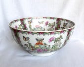 Vintage Chinese bowl Famille Rose bowl large Chinese Famille Rose bowl Qing Dynasty style 10 inches.