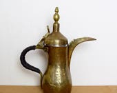 Vintage Dallah Arabic coffee pot brass Dallah Arabic coffee pot engraved brass Dallah etched brass Dallah signed.