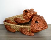 Vintage wicker frog baskets two wicker frog bowls wicker frog planters.