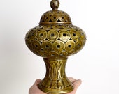 Vintage brass censer Chinese lucky coin incense burner I Ching coin wealth vase Feng shui money cure good luck cure.