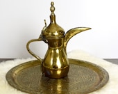 Vintage to antique brass Dallah Arabic coffee pot large brass Dallah brass Dallah Middle Eastern Dallah signed.