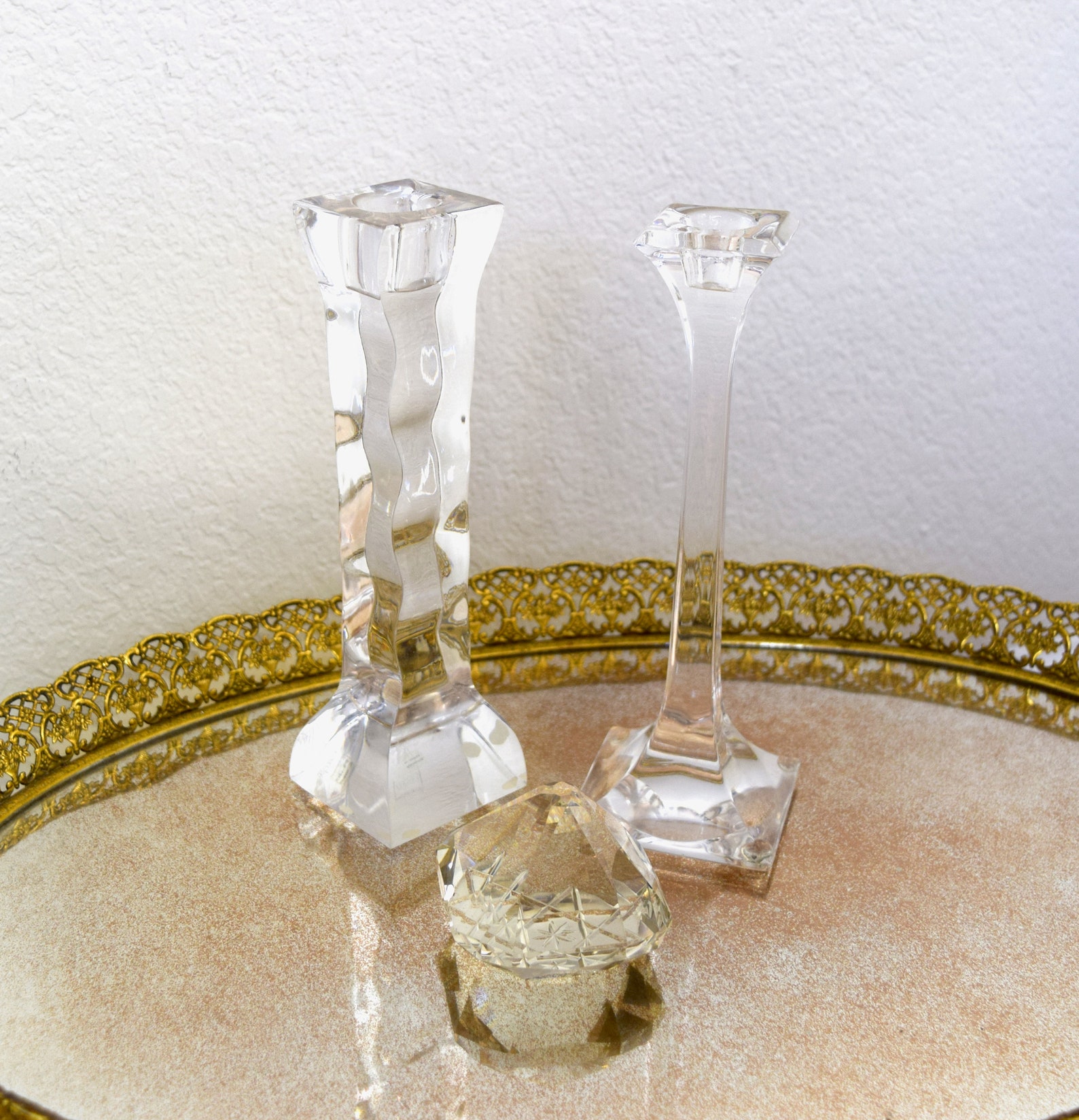 Vintage Tiffany crystal candle holder...tall crystal Etsy