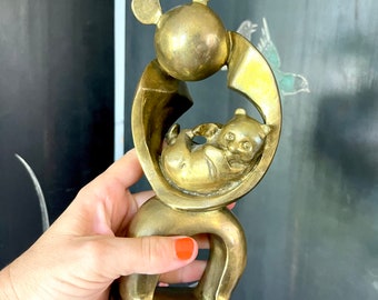 Vintage brass bear...large brass bear mama and baby....brass pandas.