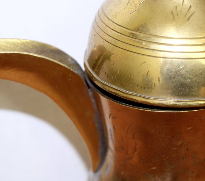 Vintage Dallah Arabic coffee pot...large brass Dallah...Arabic coffee pot...engraved brass Dallah...etched brass Dallah.