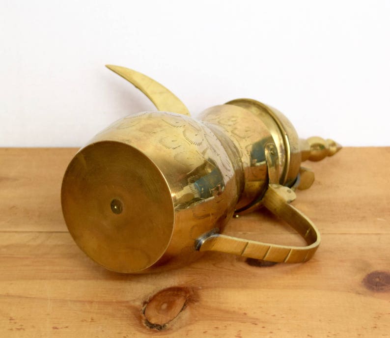 Vintage Dallah Arabic coffee pot...large brass Dallah...Arabic coffee pot...engraved brass Dallah...etched brass Dallah.