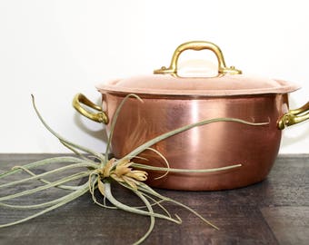 Vintage Italian copper sauce pot...copper butter warmer...tin lined copper pan...small copper pan...made in Italy.