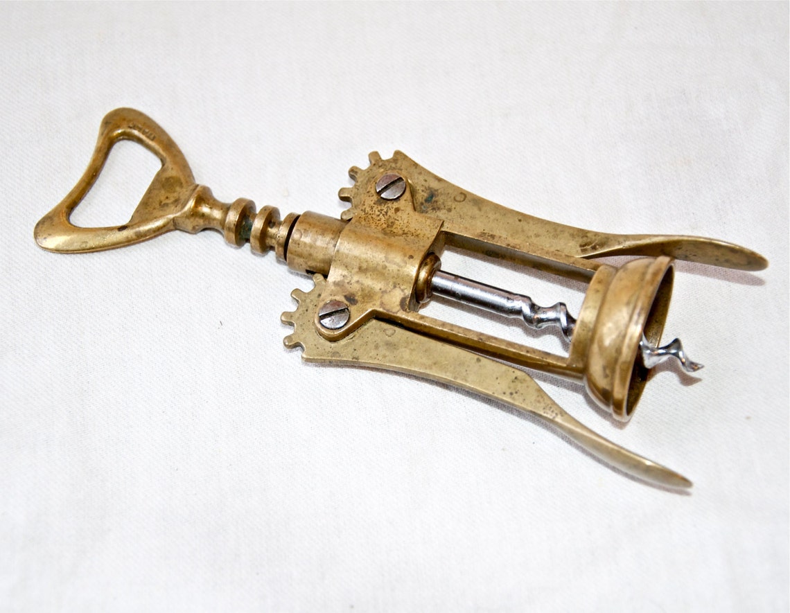 Vintage brass wine opener...brass corkscrew...made in Italy. Etsy