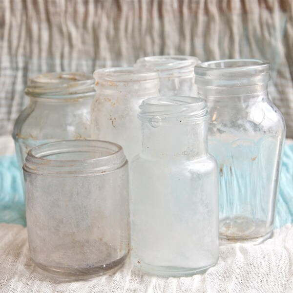 Vintage sea glass bottles from the Pacific Ocean...wide mouth...small vases.