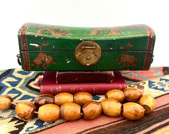 Vintage mid century Asian pillow box with brass hardware