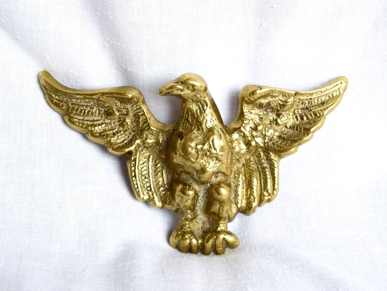 Huge brass belt buckleEnglish buckle..eagle shaped buckle...large bald eagle belt buckle...England. image 1