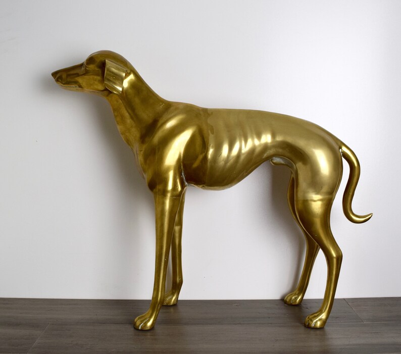 Large Vintage Brass Dog...brass Greyhound Statue...brass Etsy