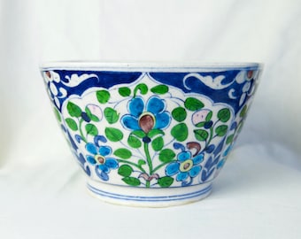 Large Indian pottery bowl...hand painted bowl...made in India...sandy white...off white.