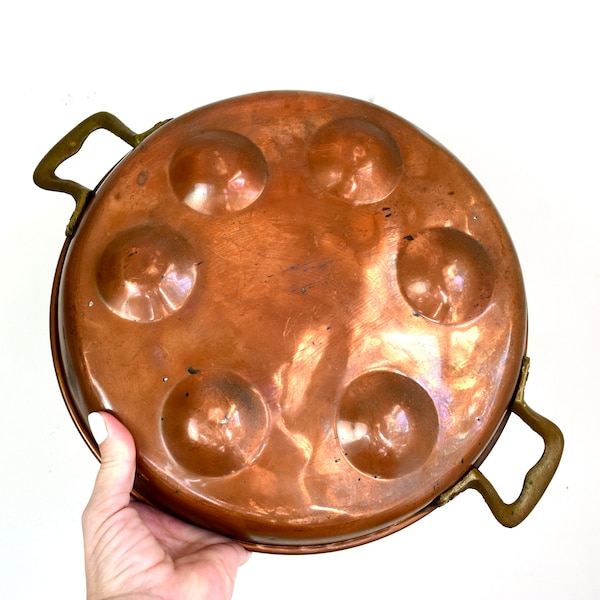 Vintage copper egg poaching pan...copper egg poacher...copper egg pan...copper escargot pan.