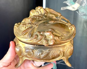 Large Art Nouveau gilt jewelry box...gilded jewelry casket...