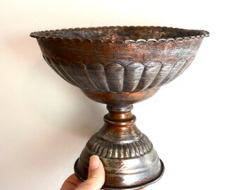 Vintage Middle Eastern copper bowl…copper pedestal bowl...etched copper bowl.