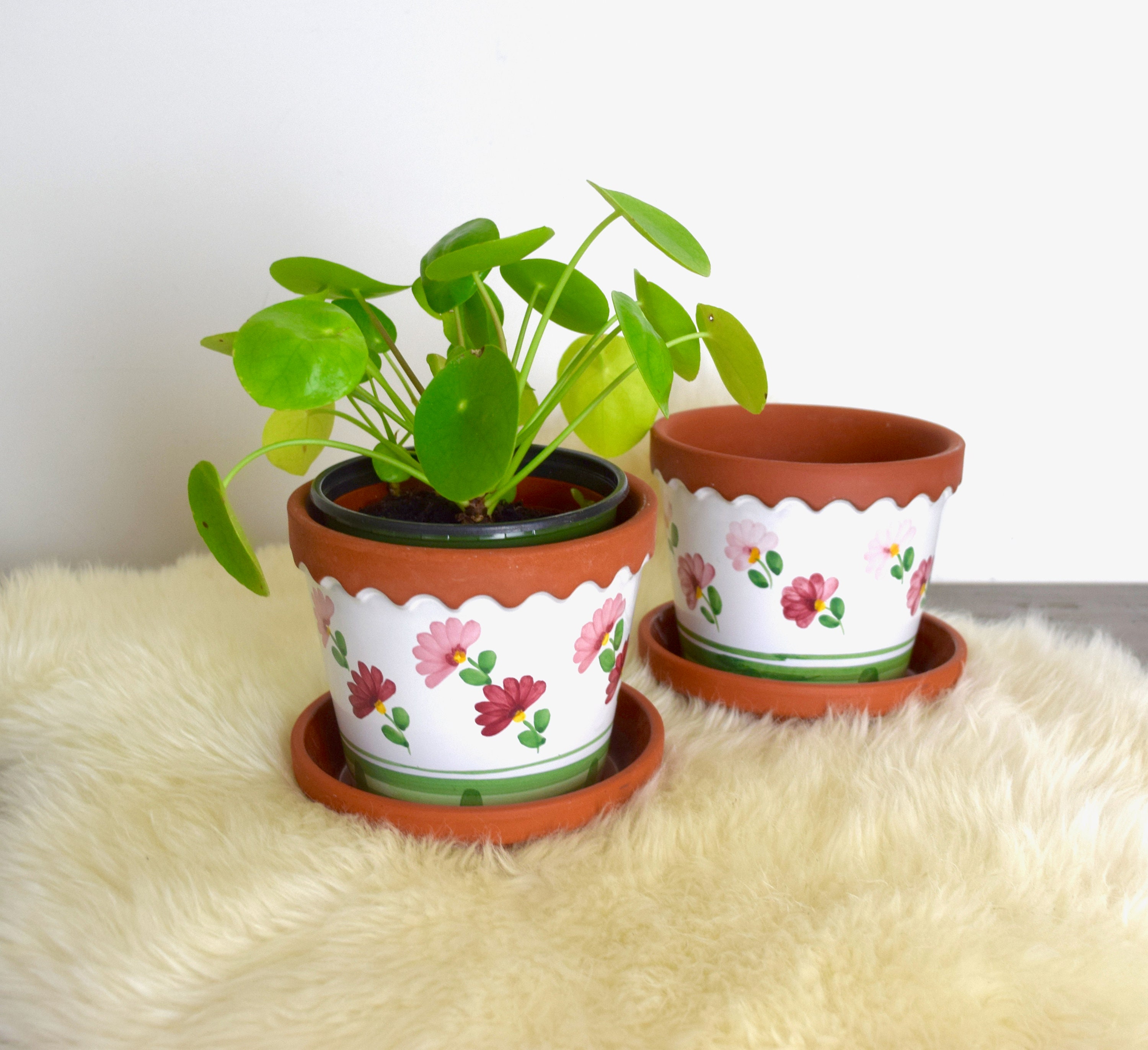 Vintage German Planters...pair of Pink Flower Pots...enameled Etsy
